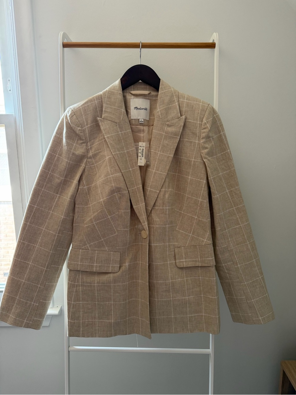Madewell linen cotton blend Beige Plaid Single-Button Blazer